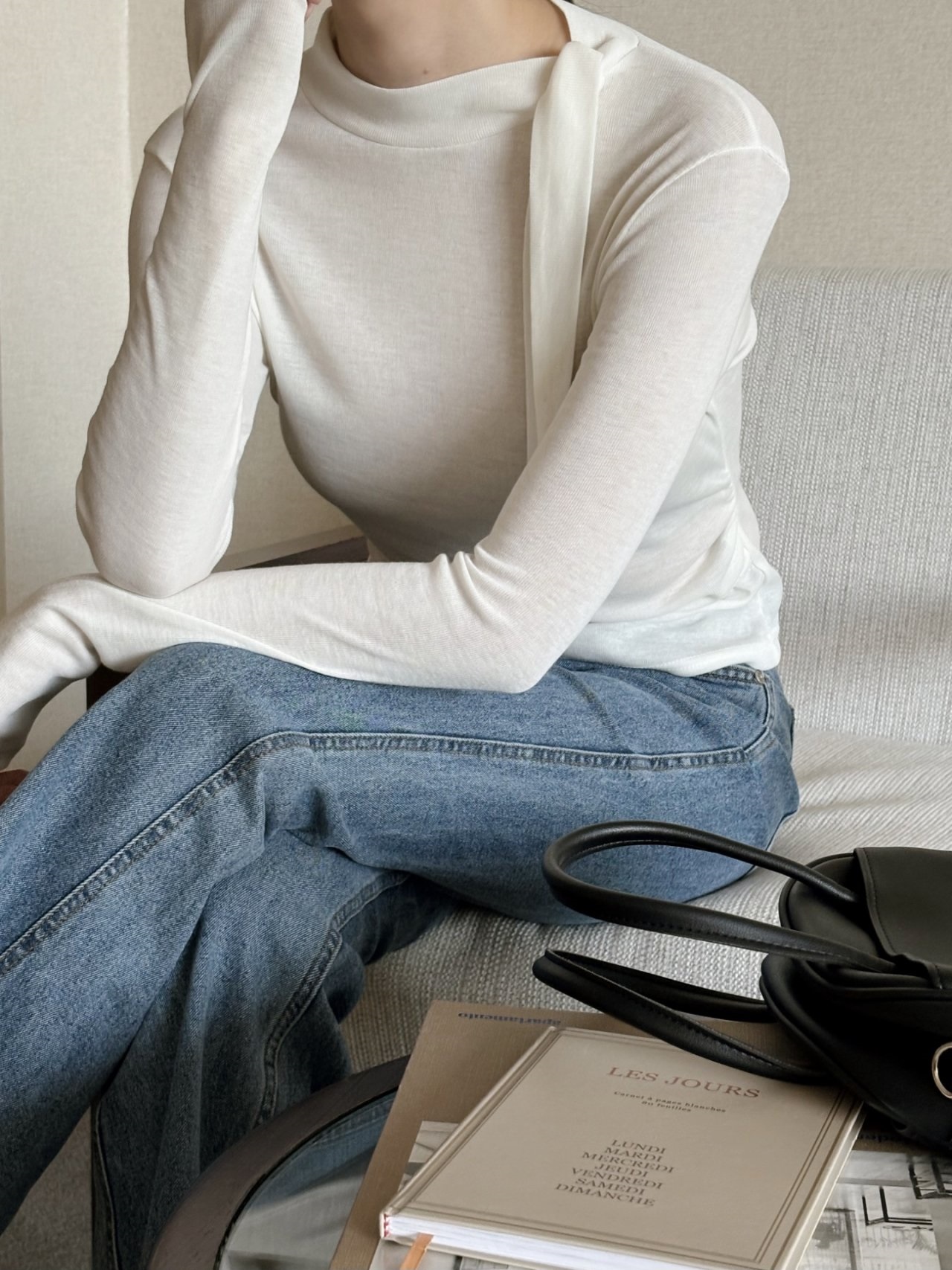 ボウタイハーフネックシャーリング長袖無地Tシャツ | 詳細画像12