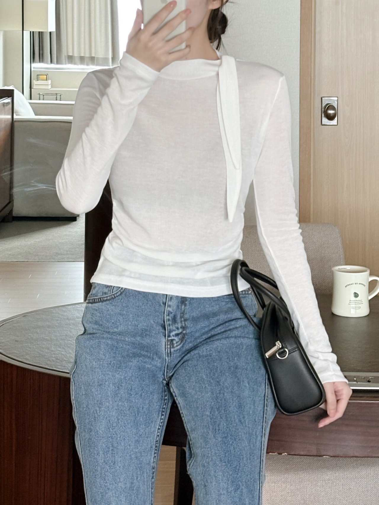 ボウタイハーフネックシャーリング長袖無地Tシャツ | 詳細画像18