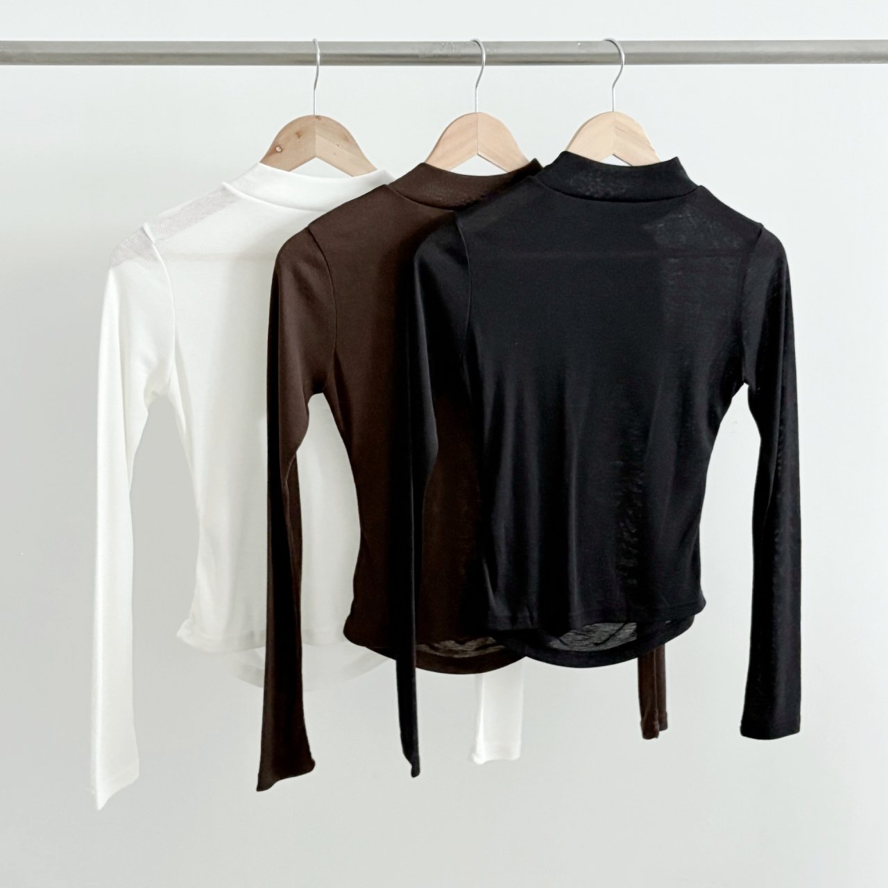 ボウタイハーフネックシャーリング長袖無地Tシャツ | 詳細画像20