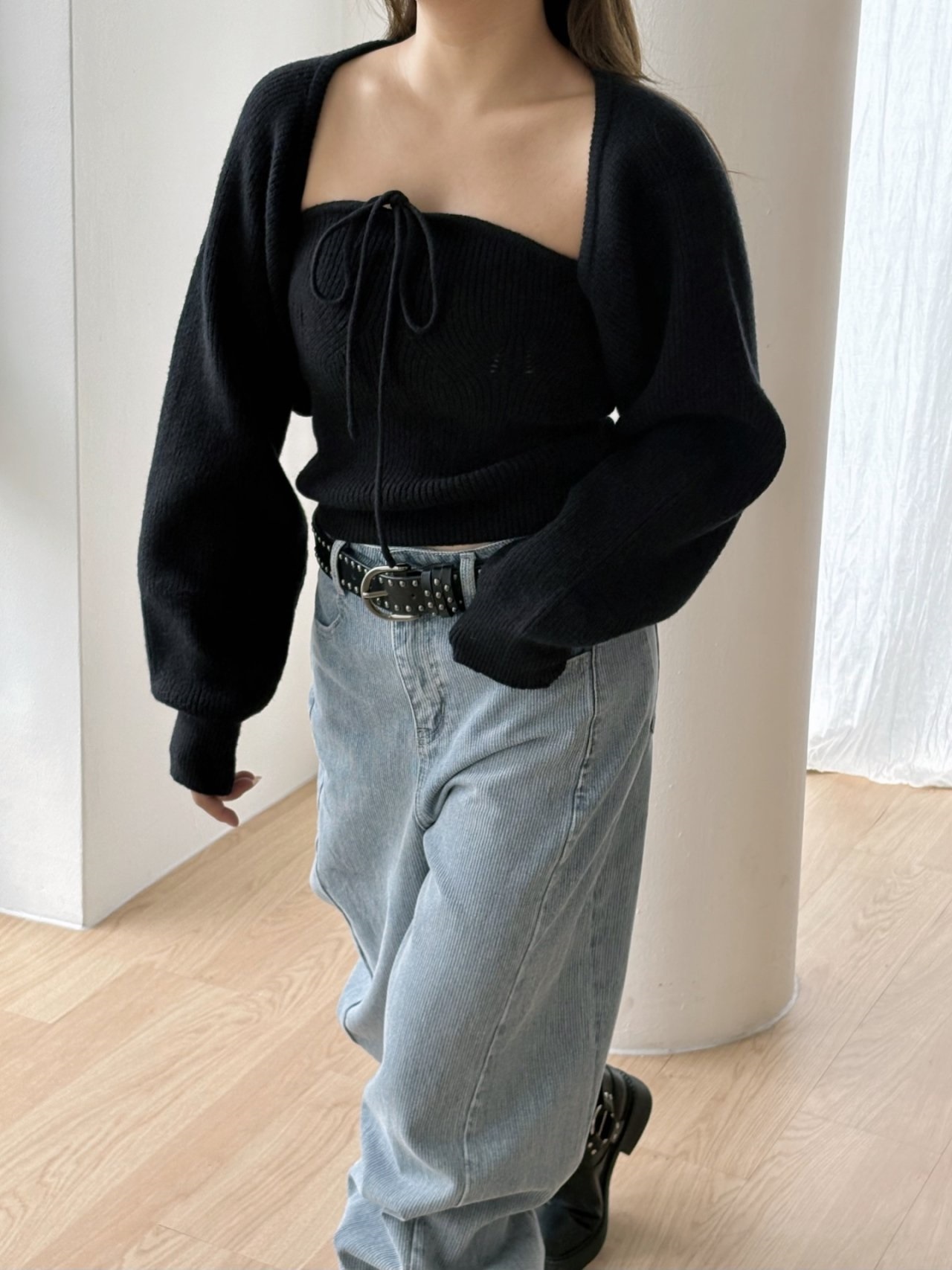 リブウール混ホルターネックボレロネックアンサンブル | 詳細画像2