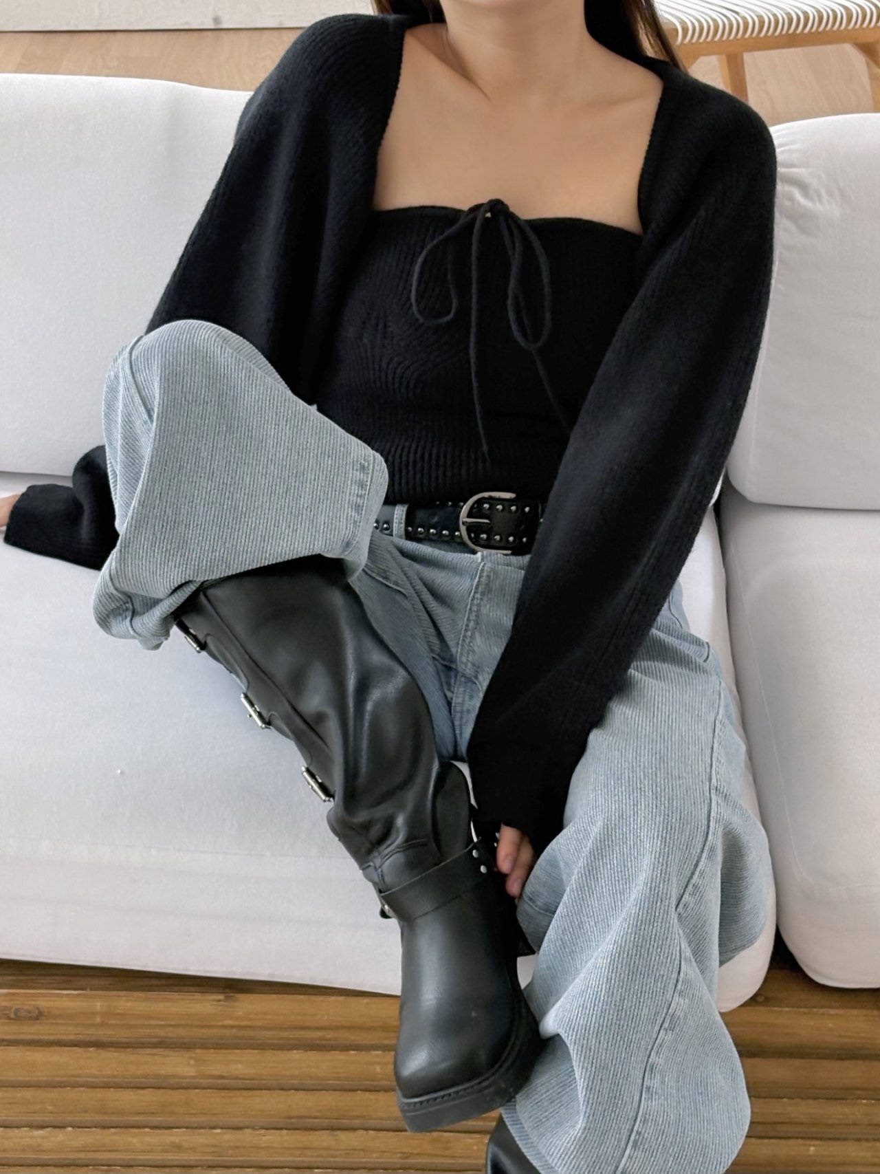 リブウール混ホルターネックボレロネックアンサンブル | 詳細画像3