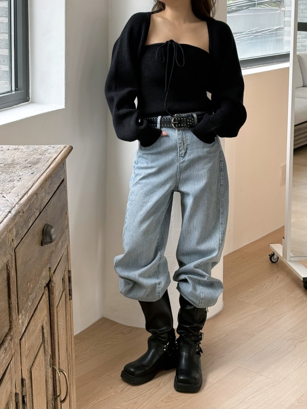 リブウール混ホルターネックボレロネックアンサンブル | 詳細画像5