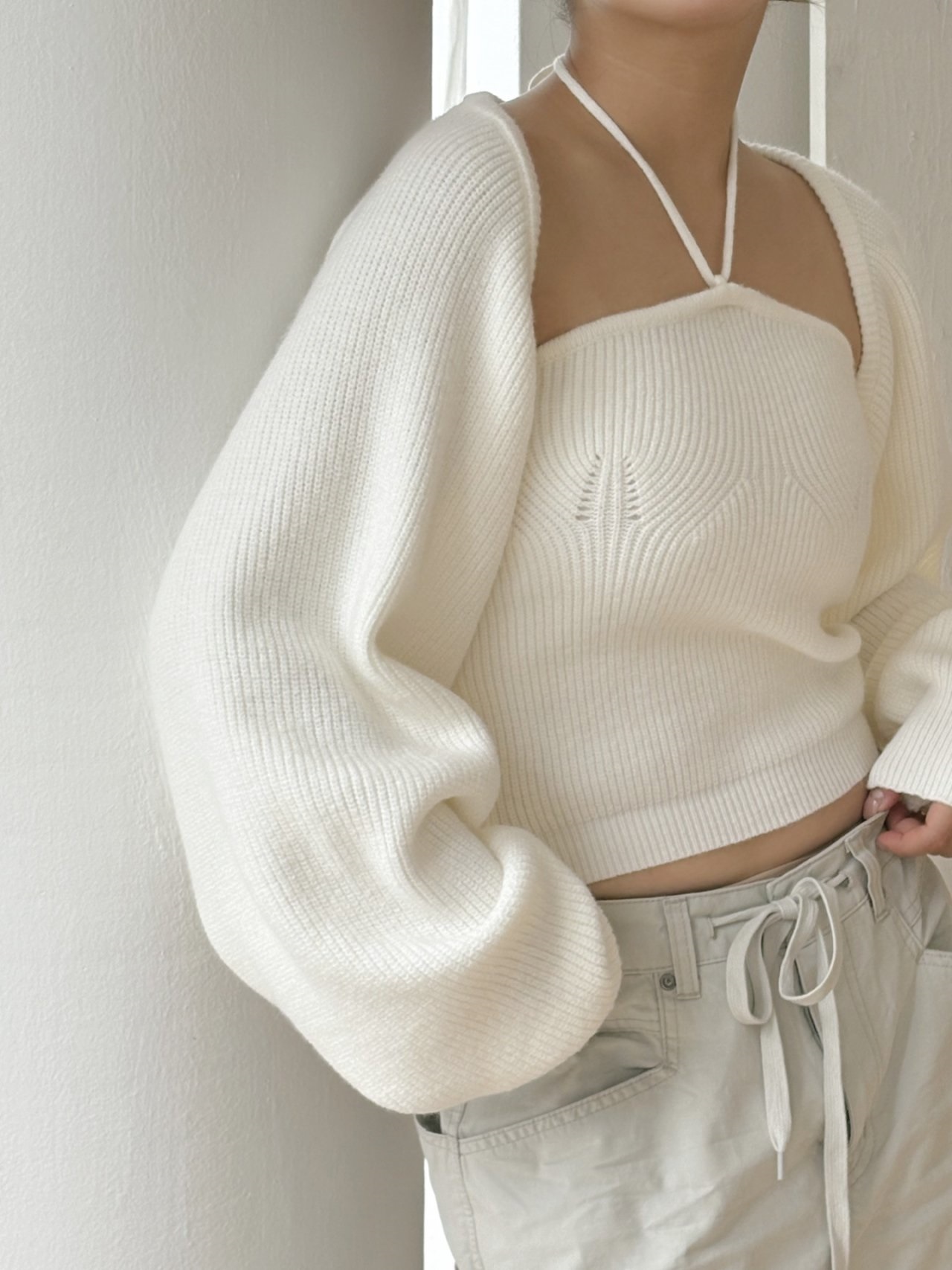 リブウール混ホルターネックボレロネックアンサンブル | 詳細画像11