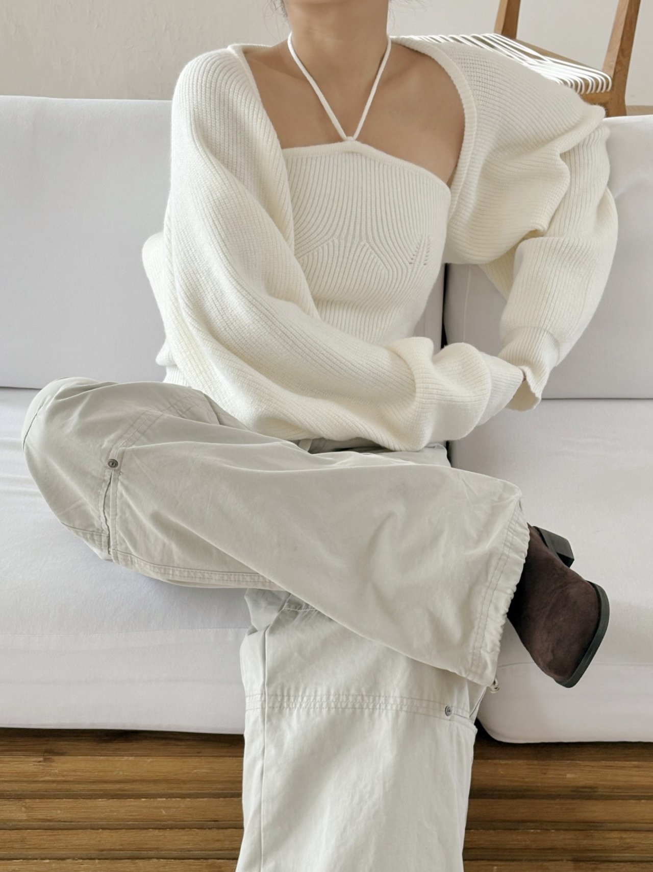 リブウール混ホルターネックボレロネックアンサンブル | 詳細画像12