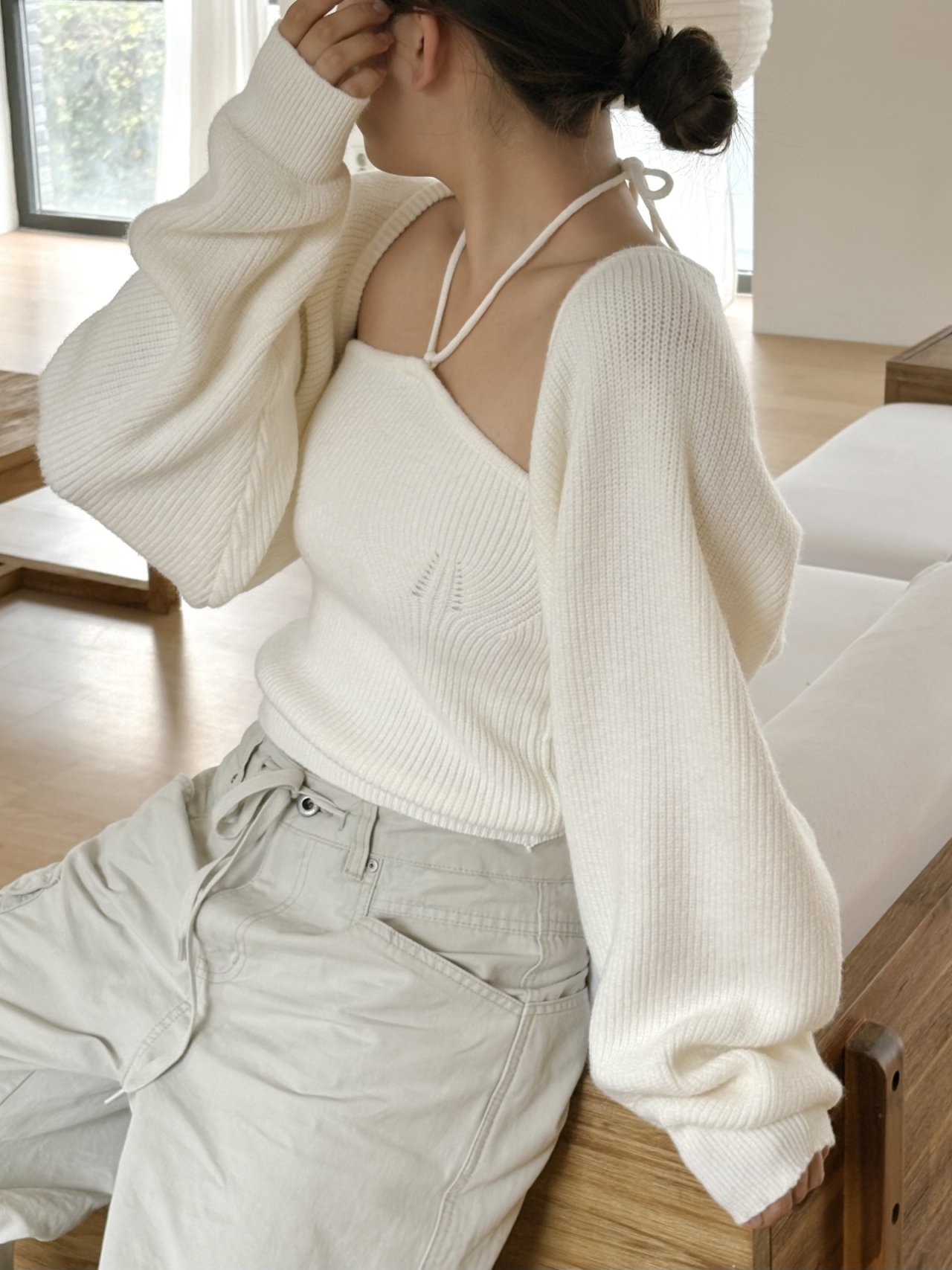 リブウール混ホルターネックボレロネックアンサンブル | 詳細画像13