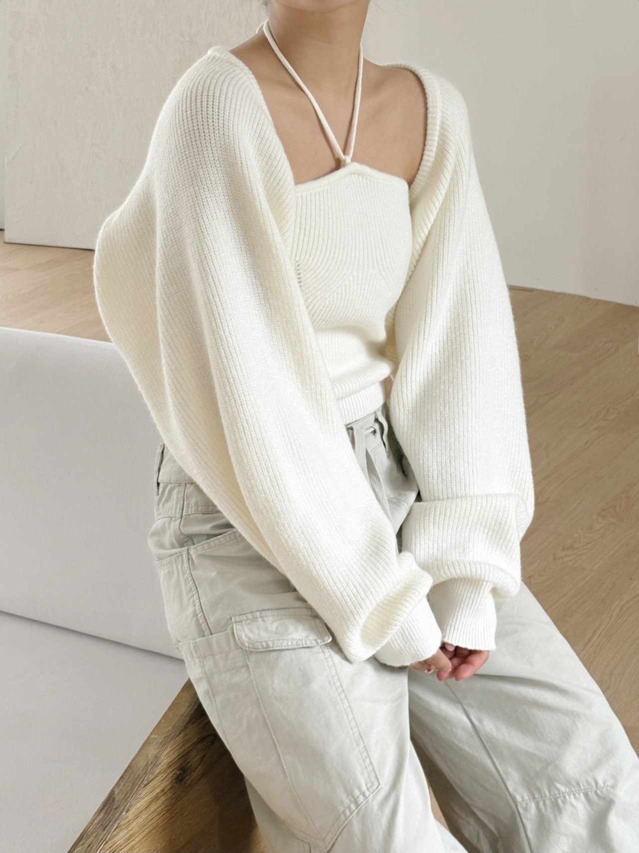 リブウール混ホルターネックボレロネックアンサンブル | 詳細画像14