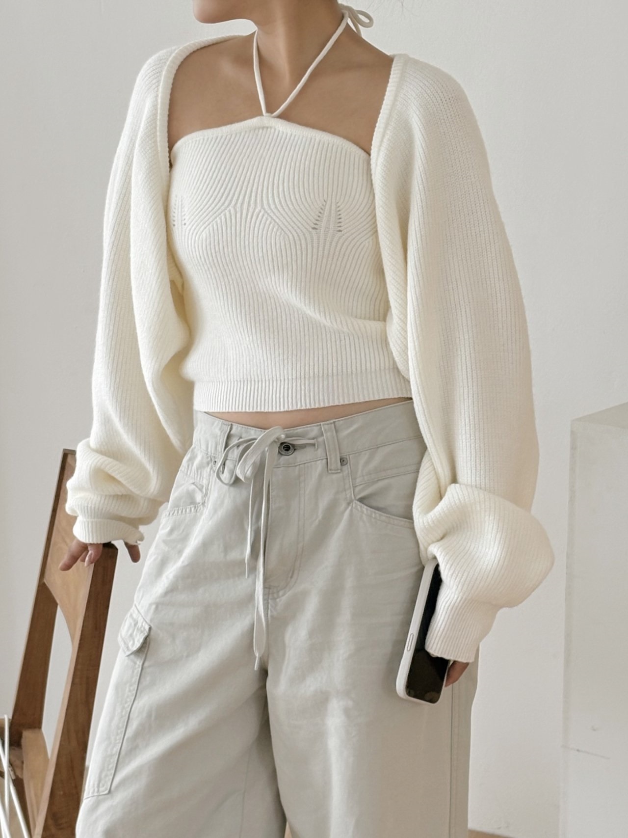 リブウール混ホルターネックボレロネックアンサンブル | 詳細画像16