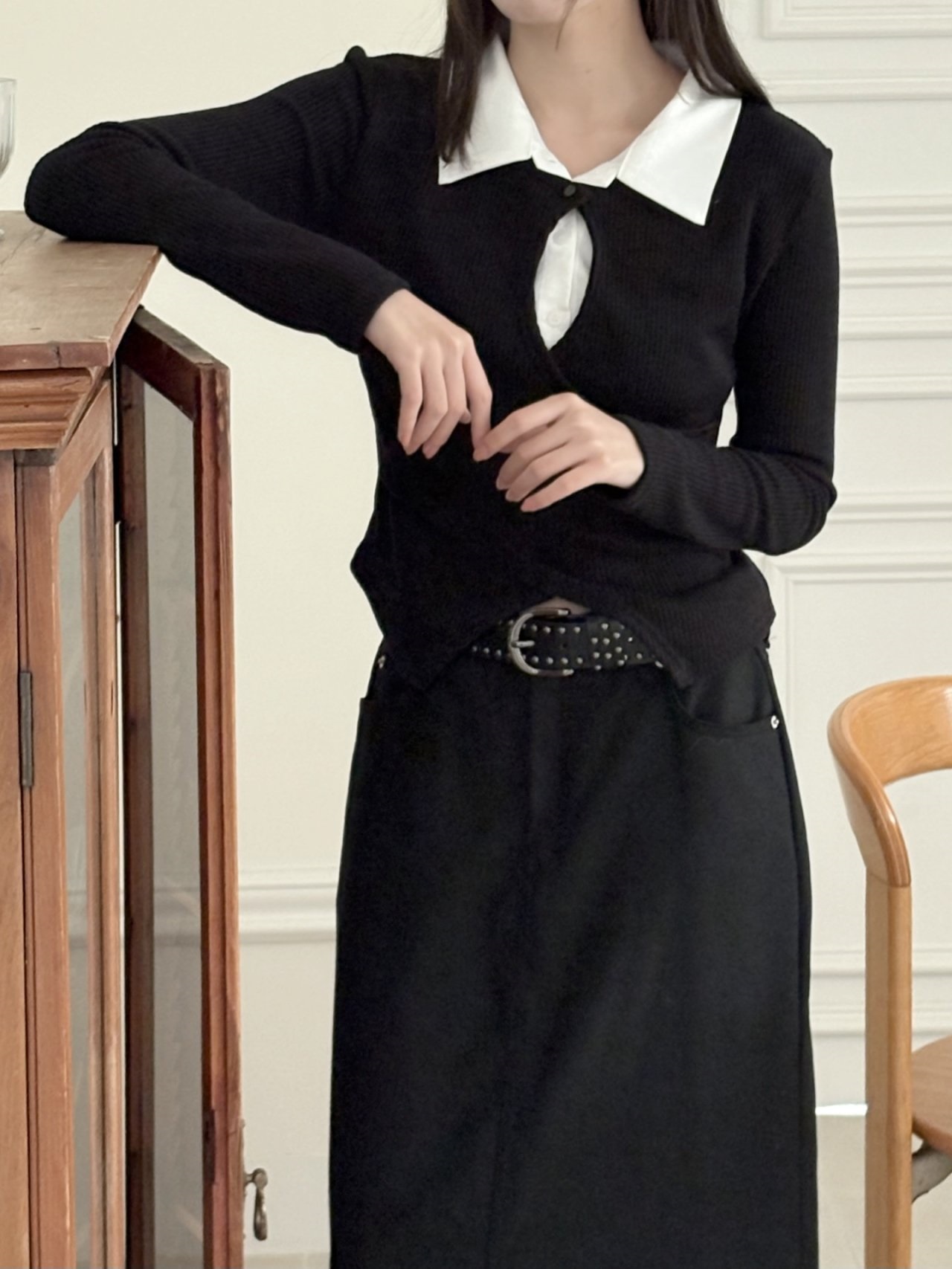 リブカラースリットレイヤード風カシュクールクロス配色ブラウス | 詳細画像11