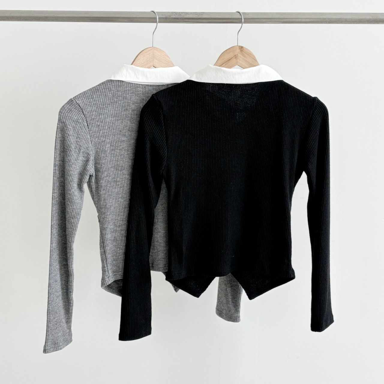 リブカラースリットレイヤード風カシュクールクロス配色ブラウス | 詳細画像18