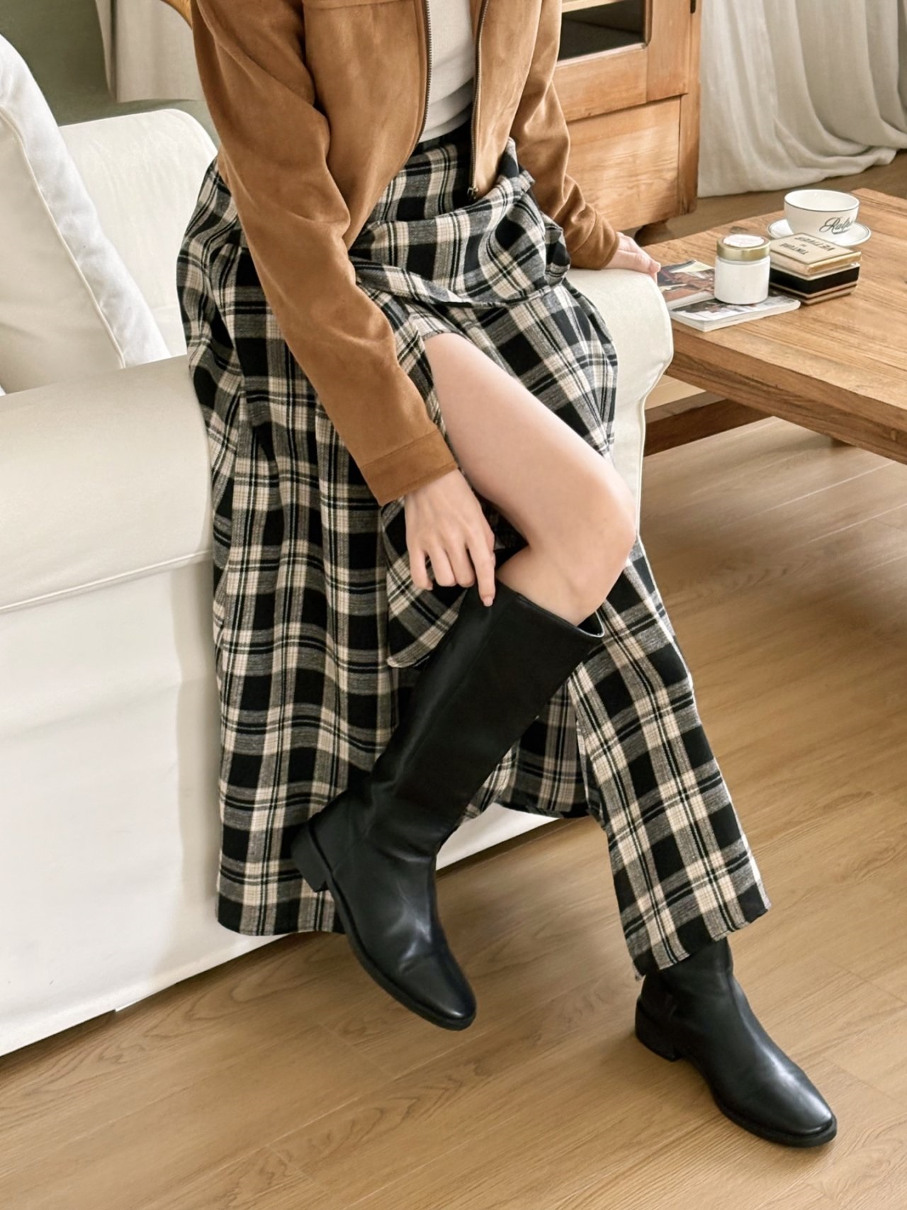 シャーリングバックゴムラップ調ロングアンバランスチェックスカートスカートパンツ | 詳細画像13