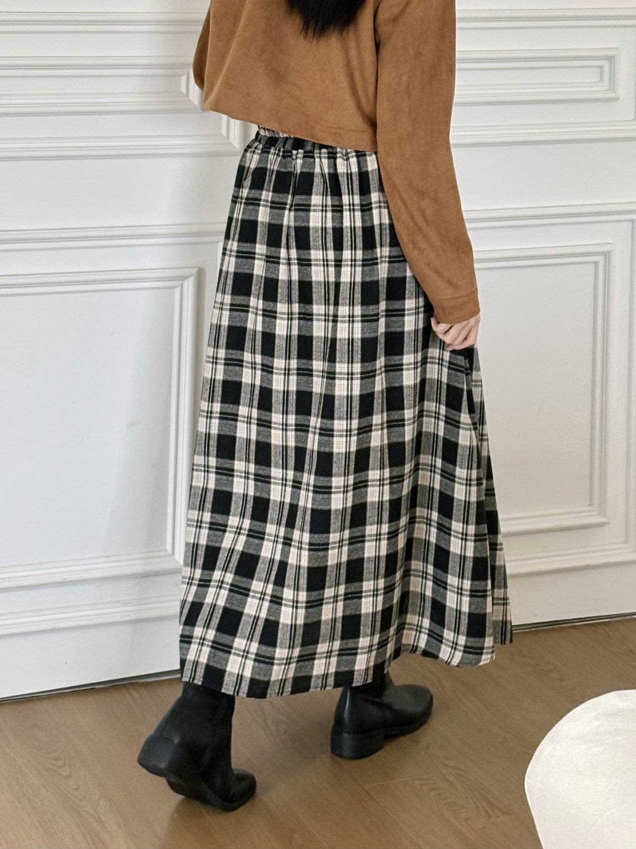 シャーリングバックゴムラップ調ロングアンバランスチェックスカートスカートパンツ | 詳細画像15