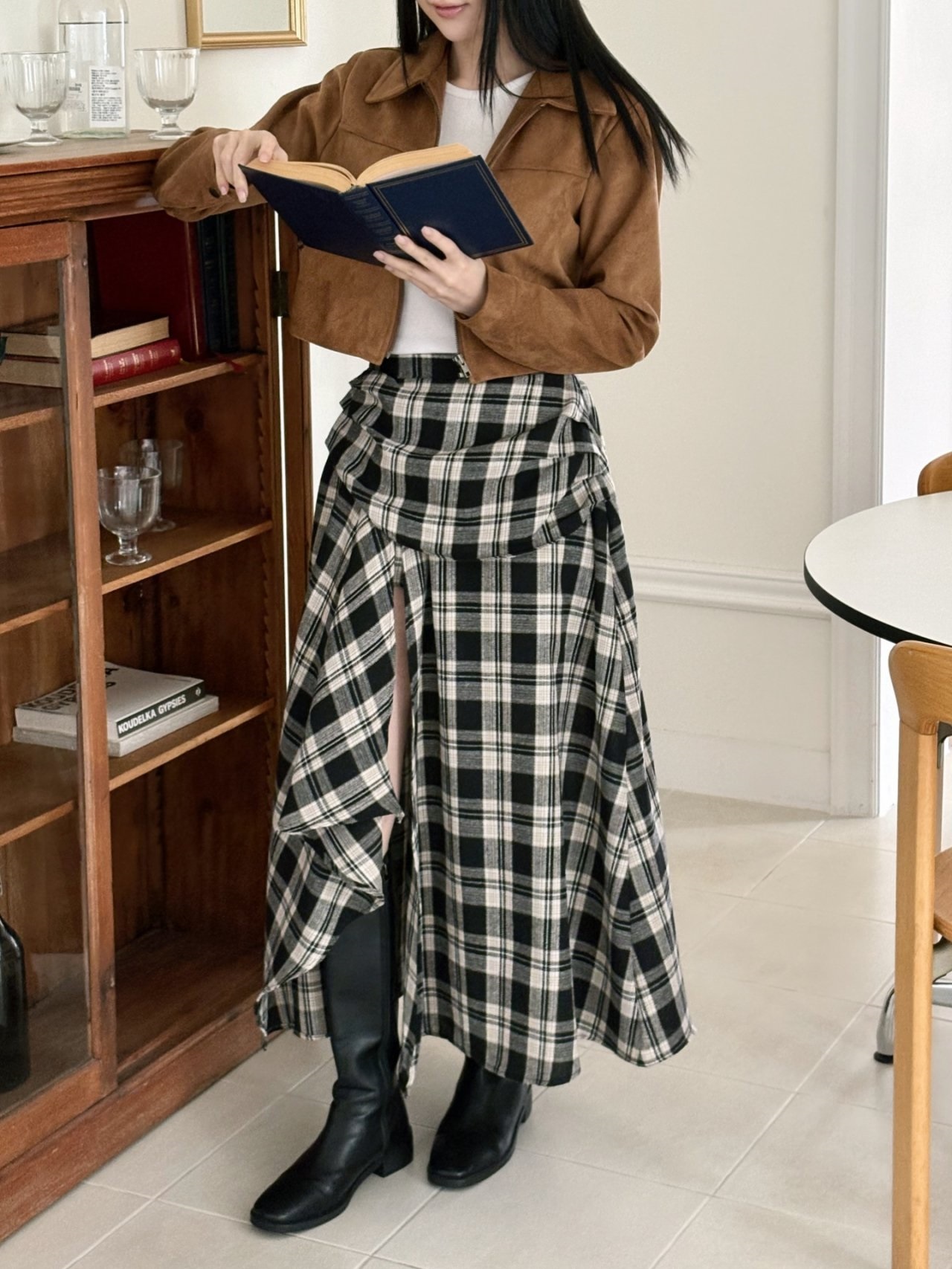 シャーリングバックゴムラップ調ロングアンバランスチェックスカートスカートパンツ | 詳細画像16