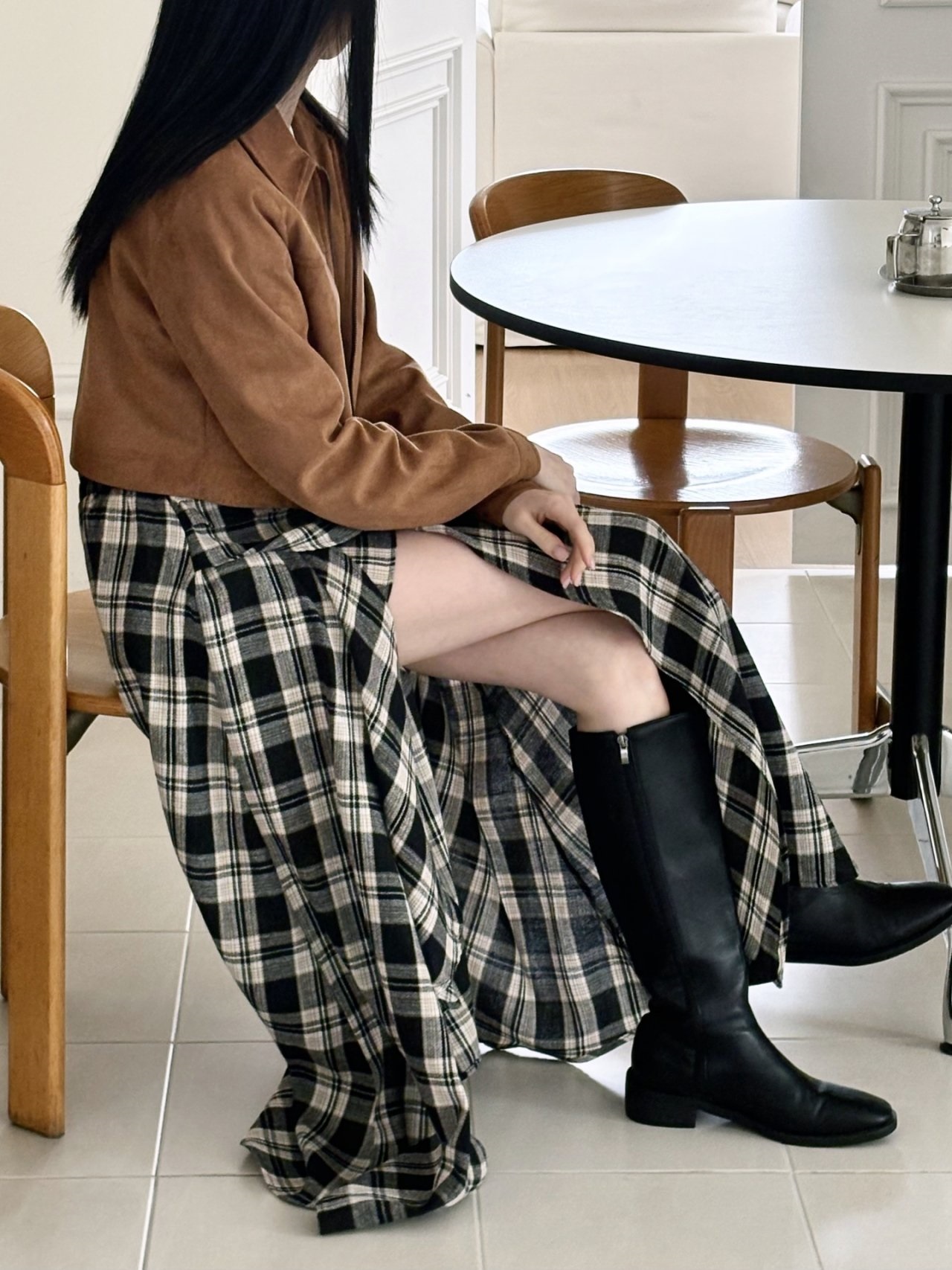 シャーリングバックゴムラップ調ロングアンバランスチェックスカートスカートパンツ | 詳細画像17