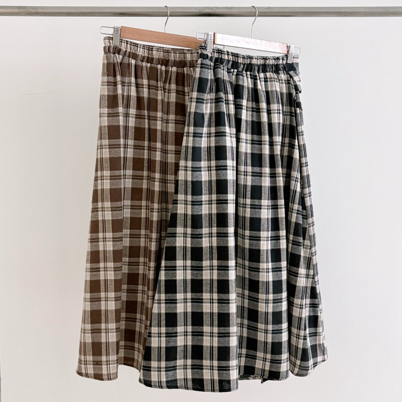 シャーリングバックゴムラップ調ロングアンバランスチェックスカートスカートパンツ | 詳細画像18