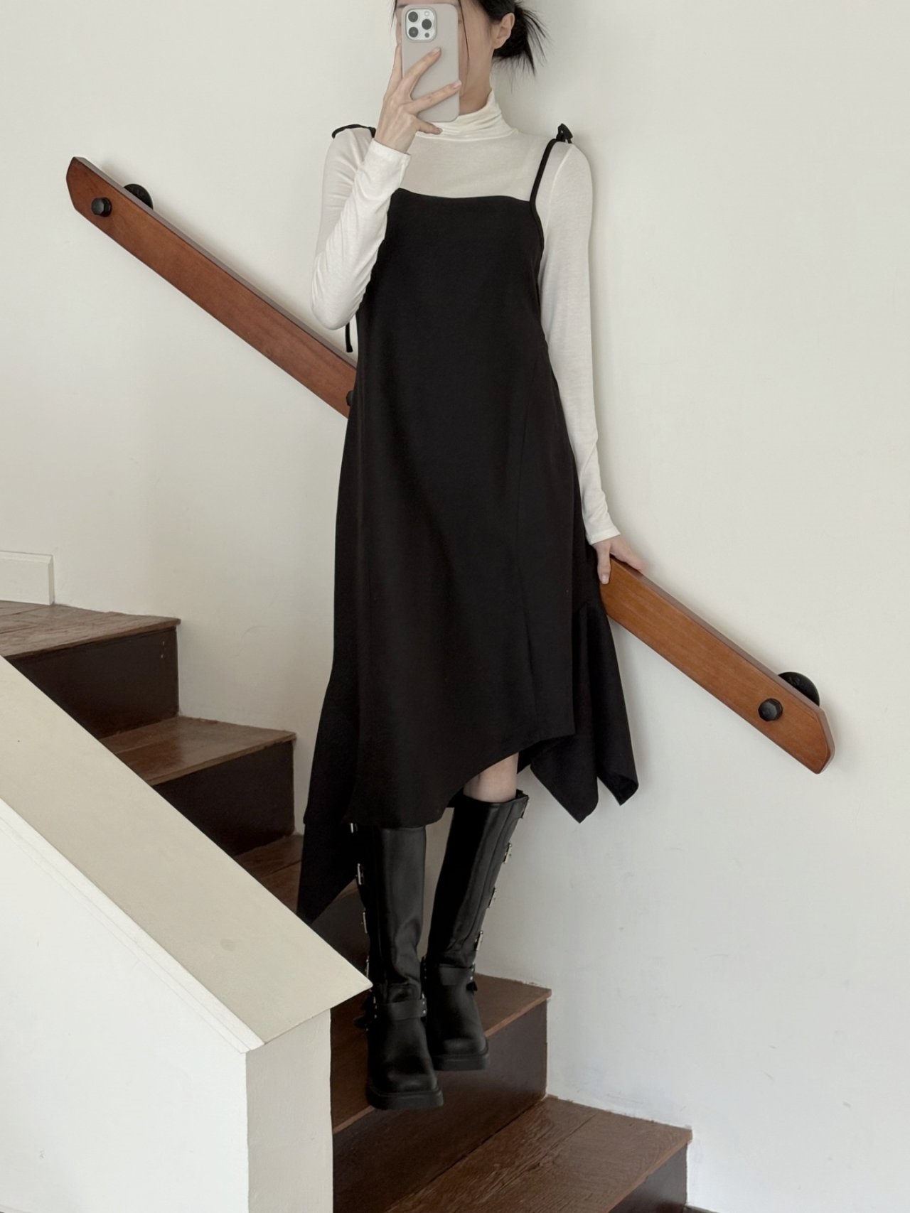 シャーリングアンバランスサイドジップキャミワンピース | 詳細画像2