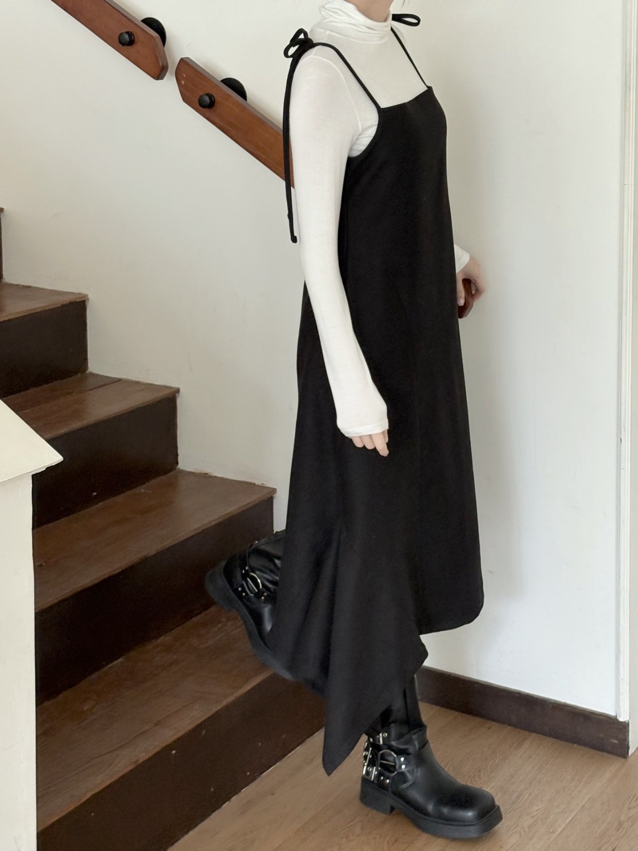 シャーリングアンバランスサイドジップキャミワンピース | 詳細画像3