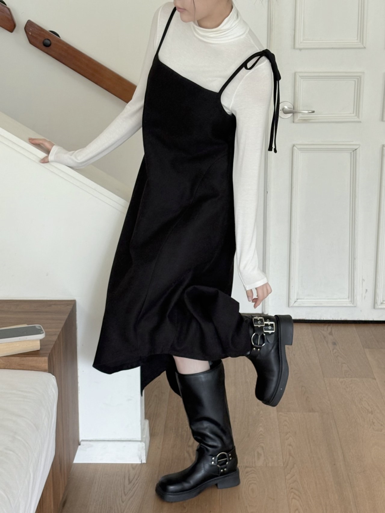 シャーリングアンバランスサイドジップキャミワンピース | 詳細画像4