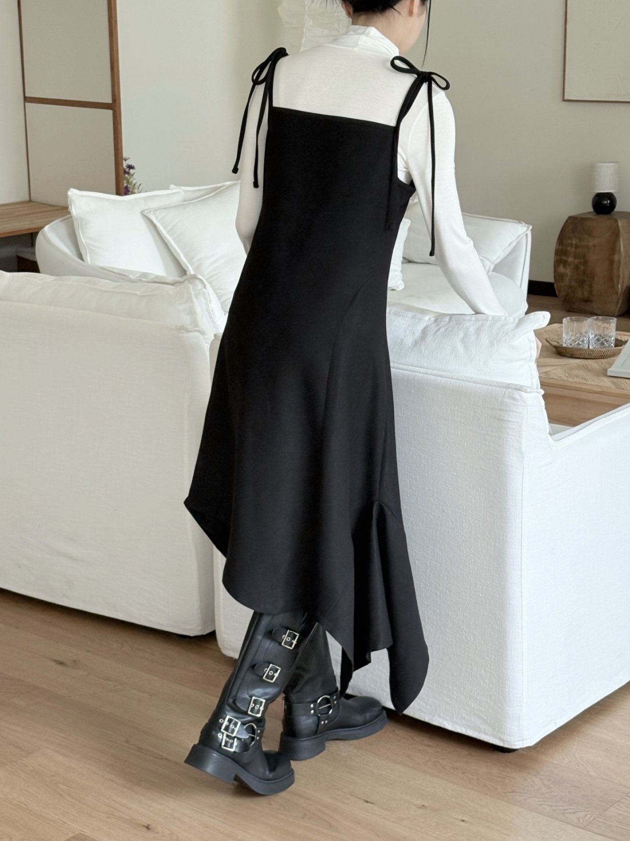 シャーリングアンバランスサイドジップキャミワンピース | 詳細画像5