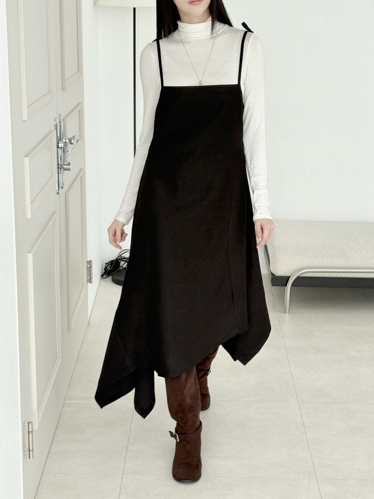 シャーリングアンバランスサイドジップキャミワンピース | 詳細画像8