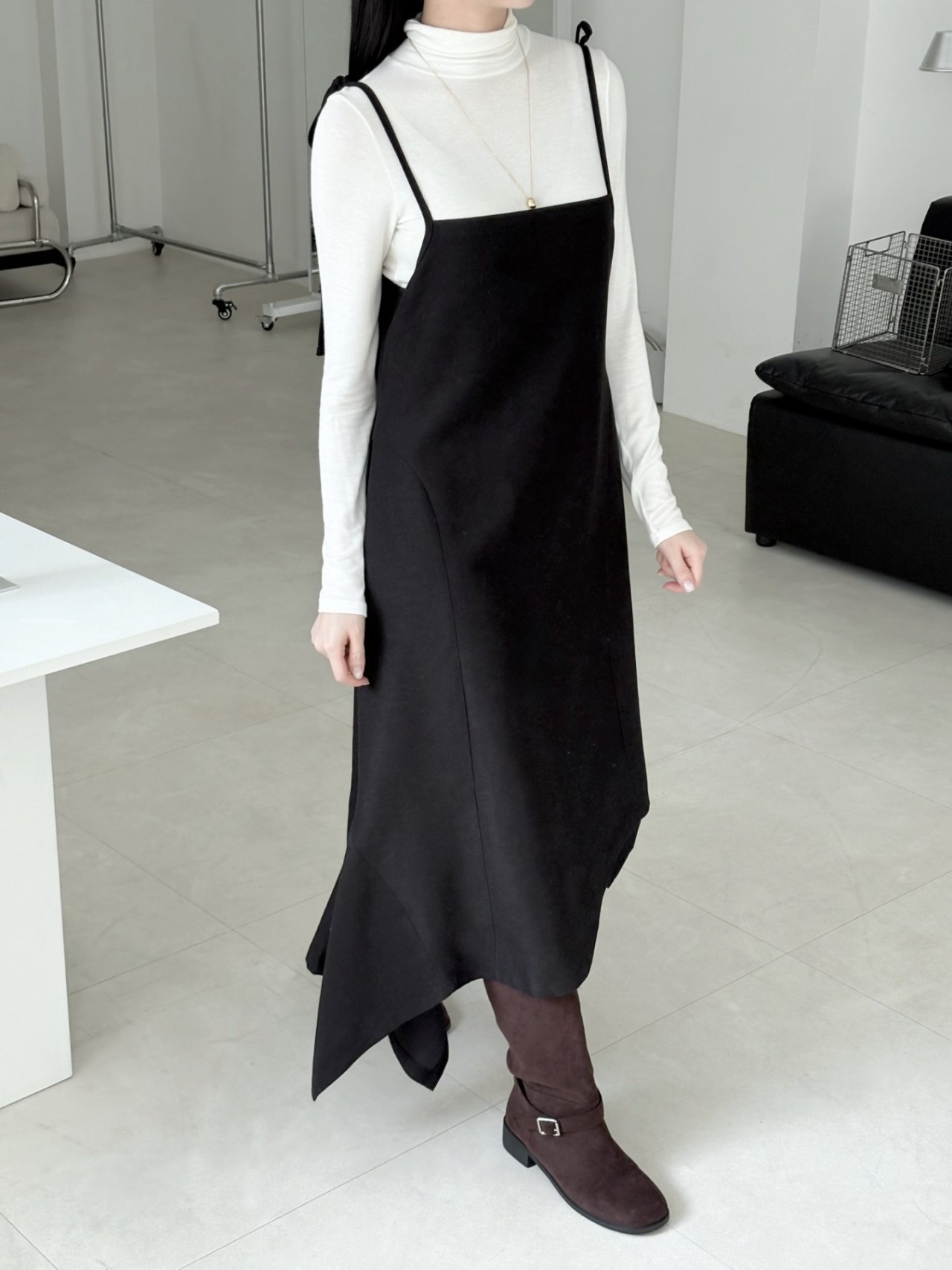 シャーリングアンバランスサイドジップキャミワンピース | 詳細画像9