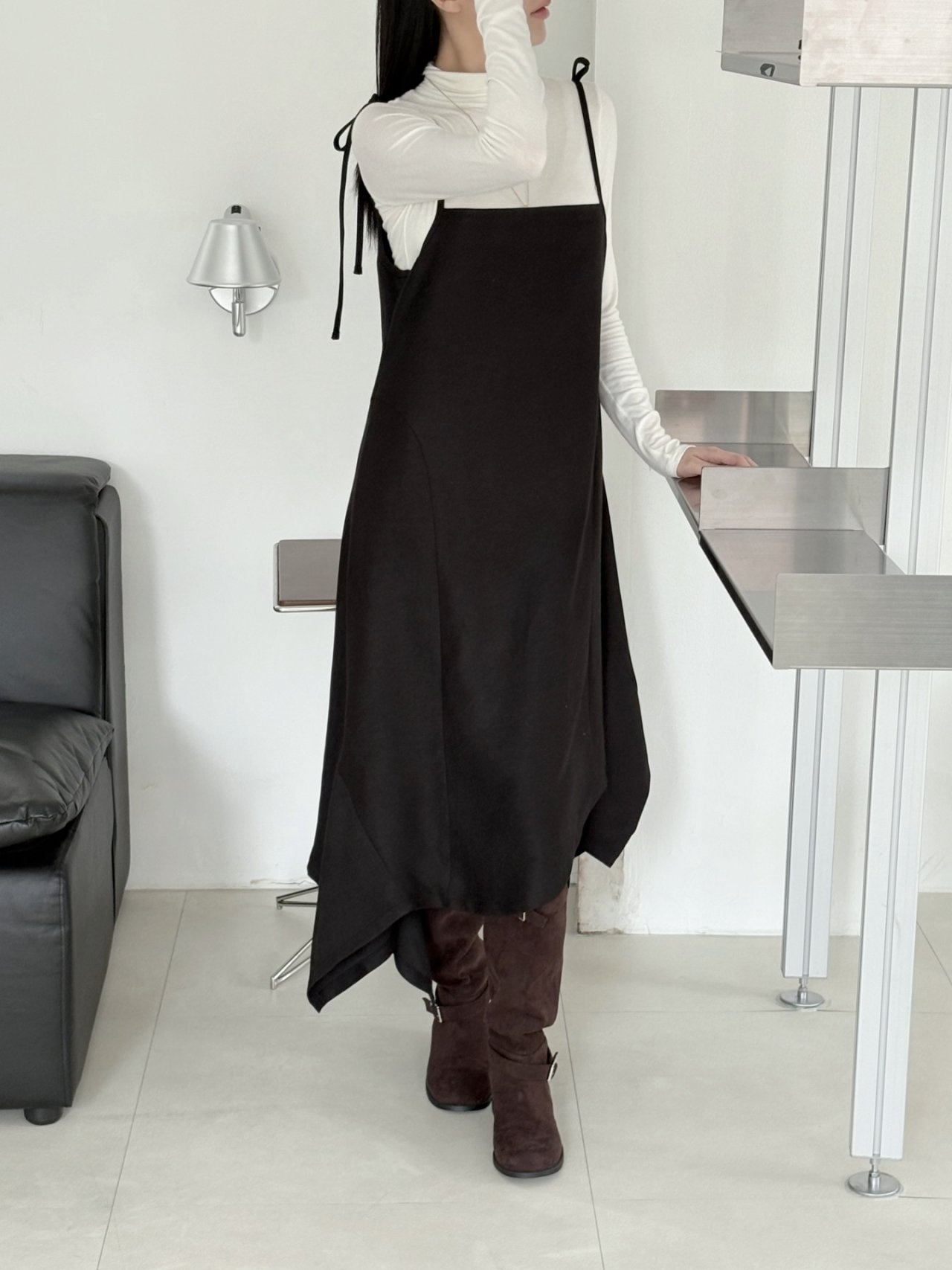 シャーリングアンバランスサイドジップキャミワンピース | 詳細画像10