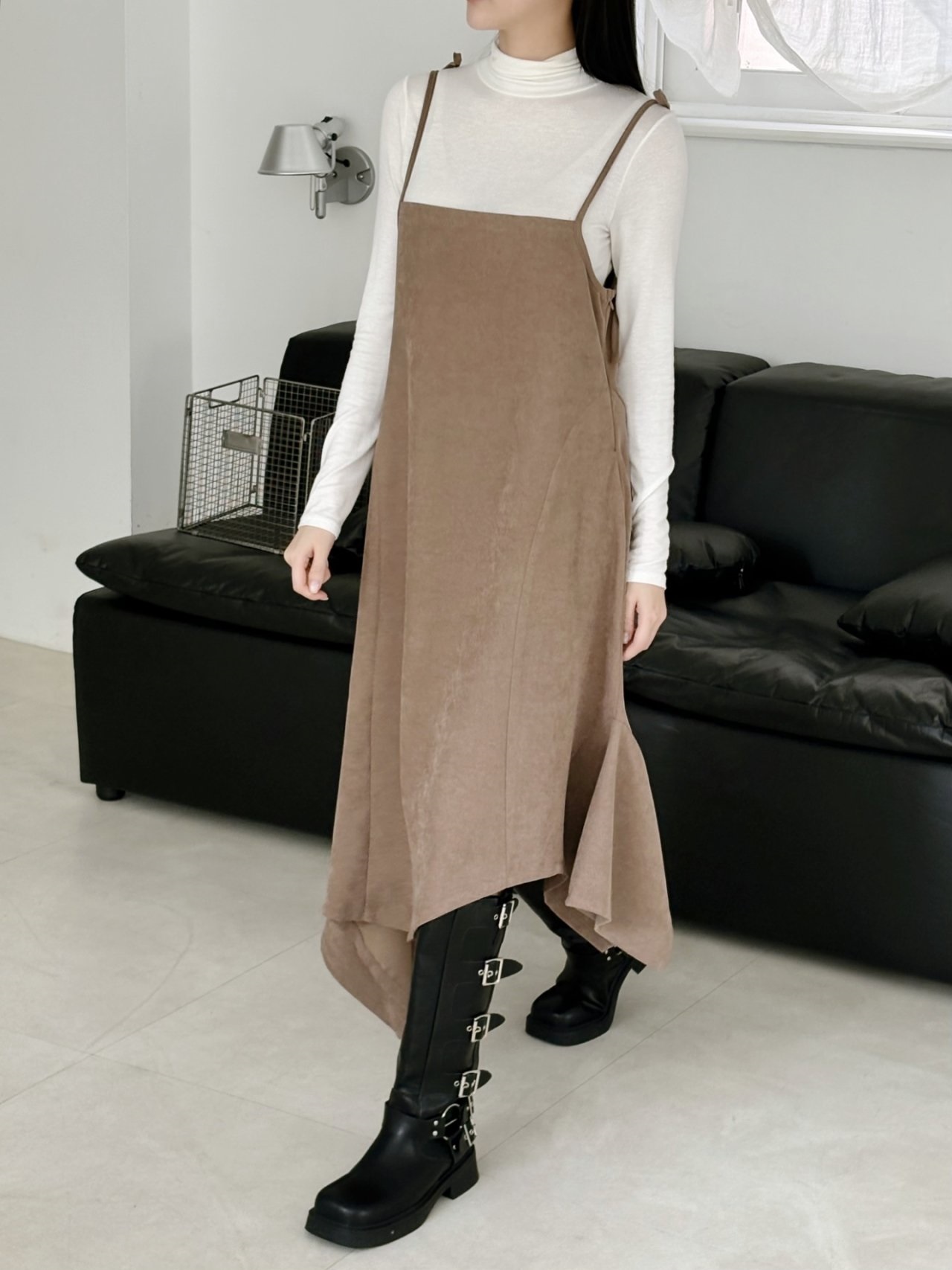 シャーリングアンバランスサイドジップキャミワンピース | 詳細画像14