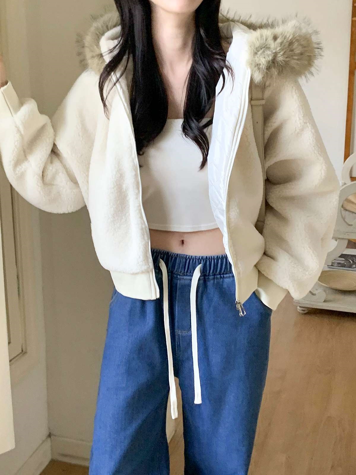 ボアキルティングエコファーフードダブルジップジャンパー | 詳細画像5