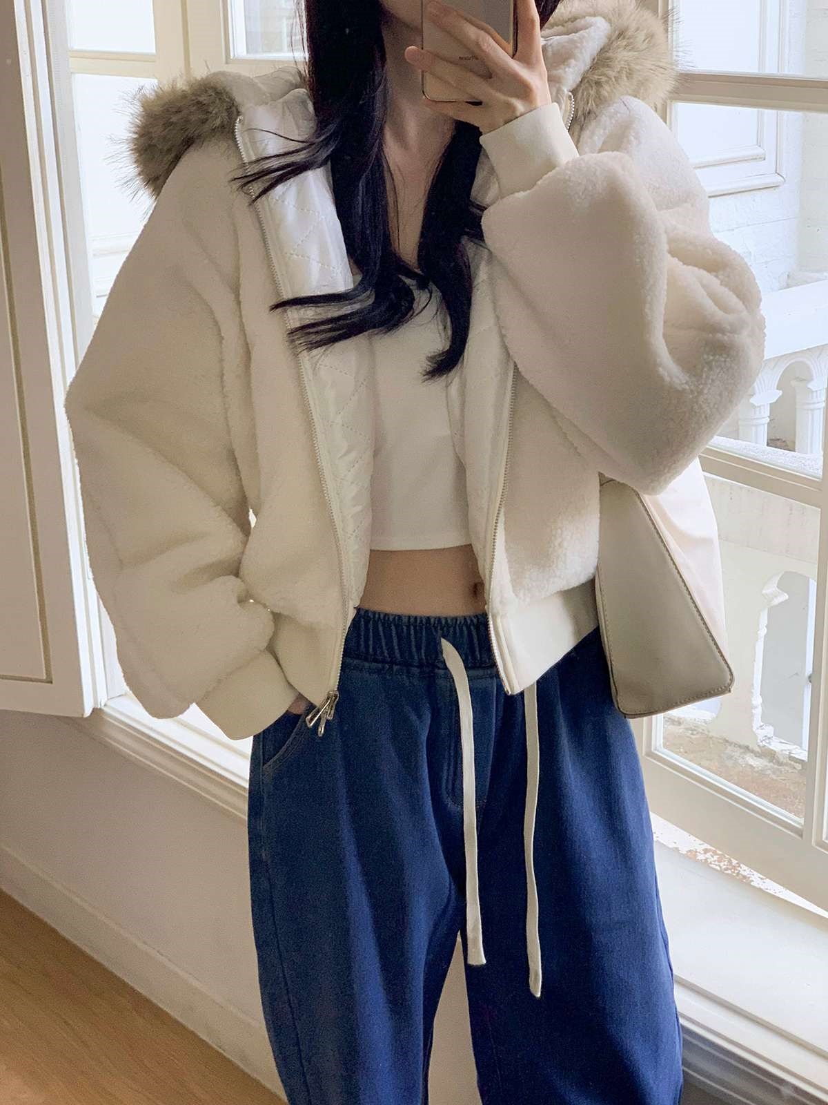 ボアキルティングエコファーフードダブルジップジャンパー | 詳細画像8