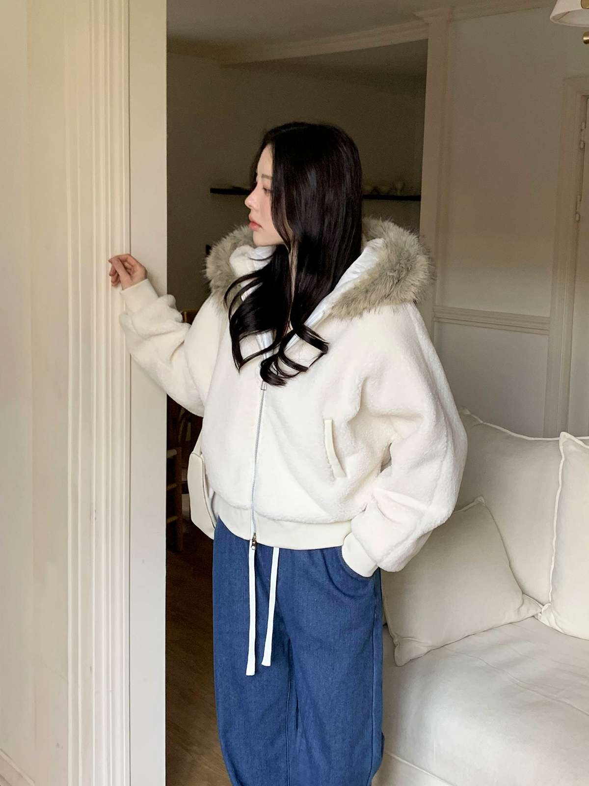 ボアキルティングエコファーフードダブルジップジャンパー | 詳細画像10