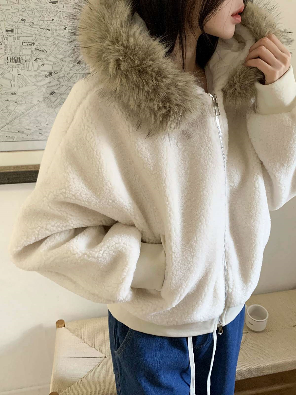 ボアキルティングエコファーフードダブルジップジャンパー | 詳細画像14