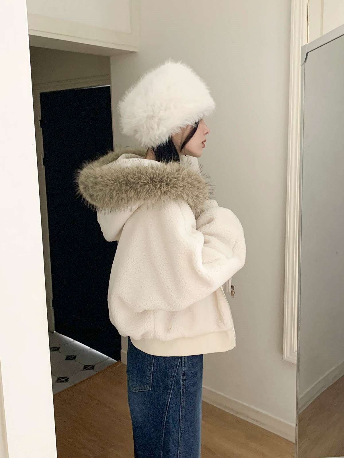 ボアキルティングエコファーフードダブルジップジャンパー | 詳細画像16