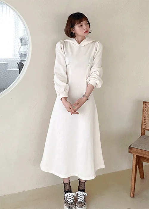 裏起毛フードロングフレアピンタックワンピース | SSENUNNI | 詳細画像1