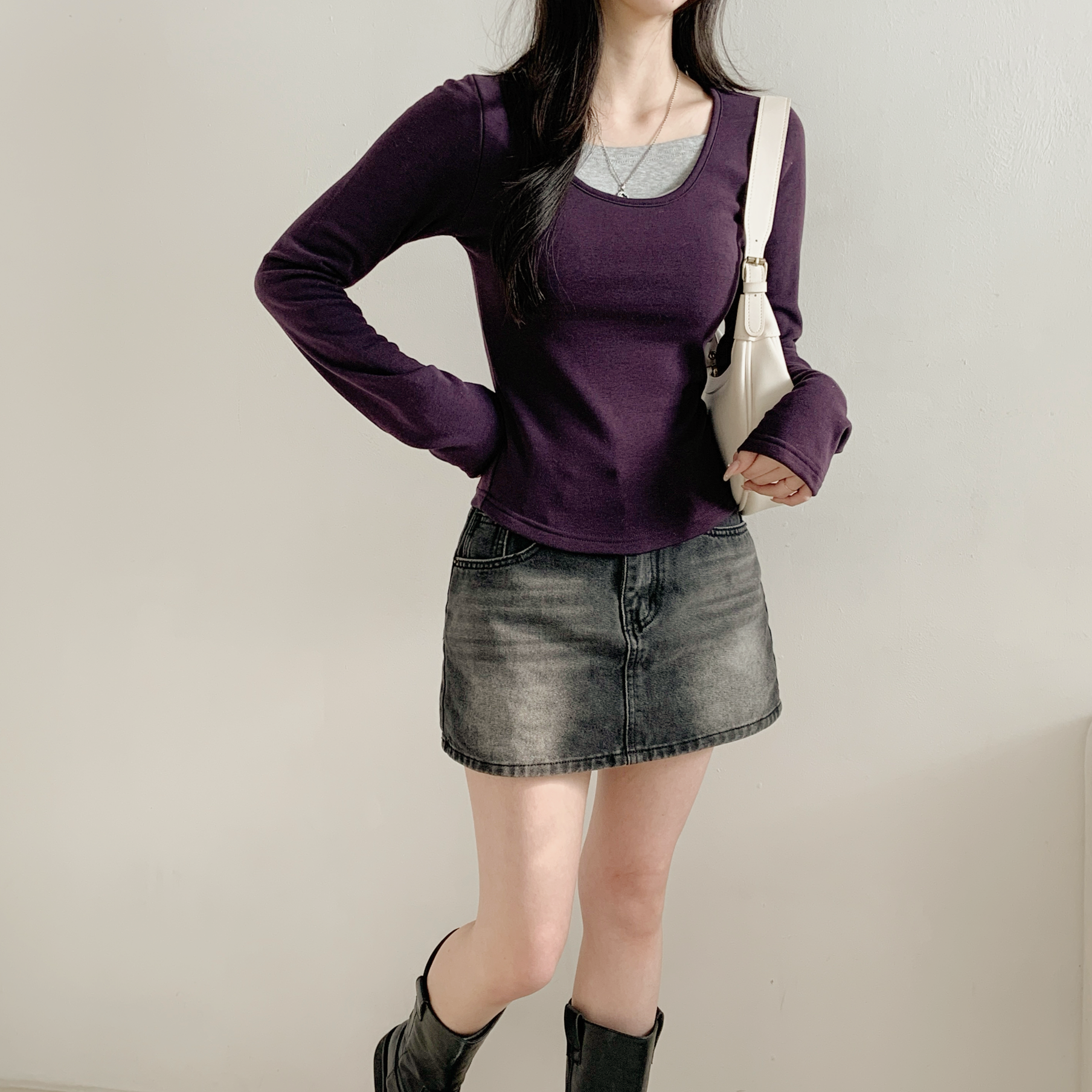 裏起毛レイヤード風長袖配色Tシャツ | 詳細画像6