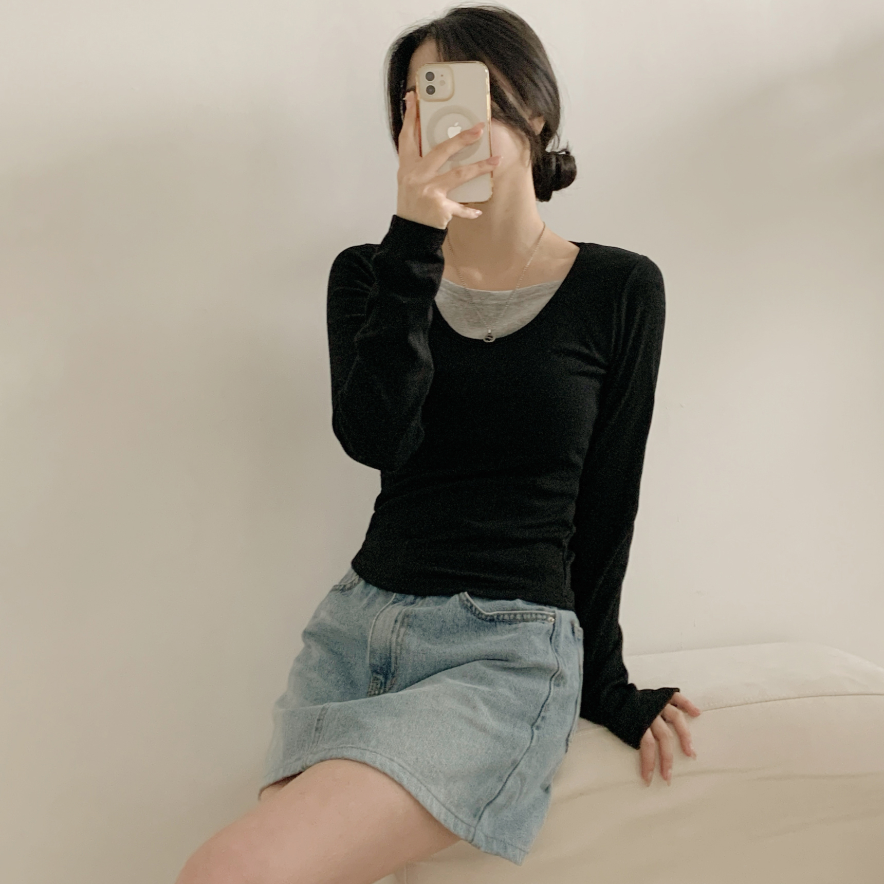 裏起毛レイヤード風長袖配色Tシャツ | 詳細画像14