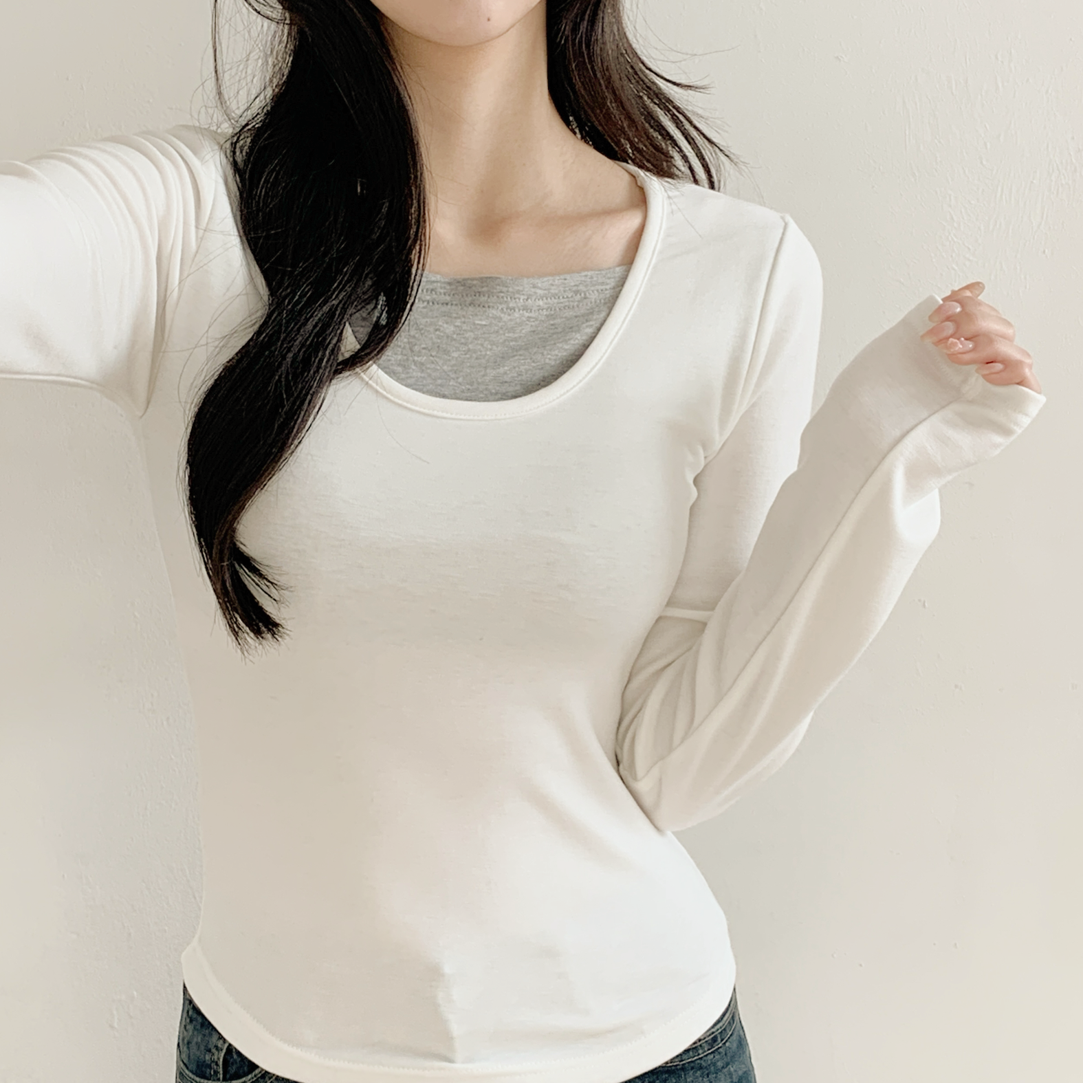 裏起毛レイヤード風長袖配色Tシャツ | 詳細画像15