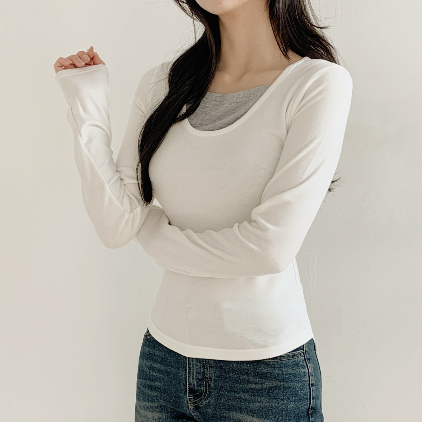 裏起毛レイヤード風長袖配色Tシャツ | 詳細画像16