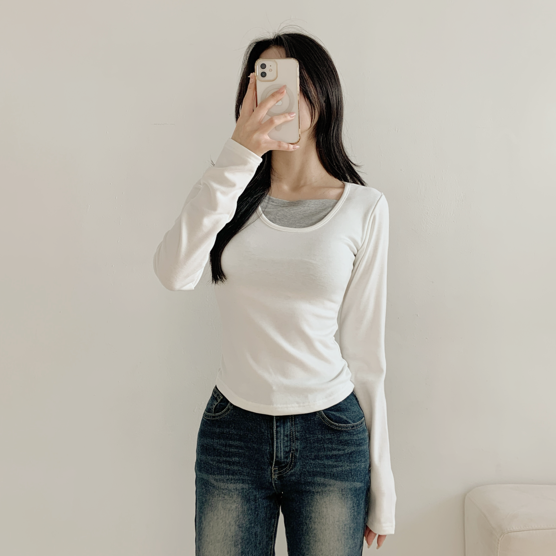 裏起毛レイヤード風長袖配色Tシャツ | 詳細画像18