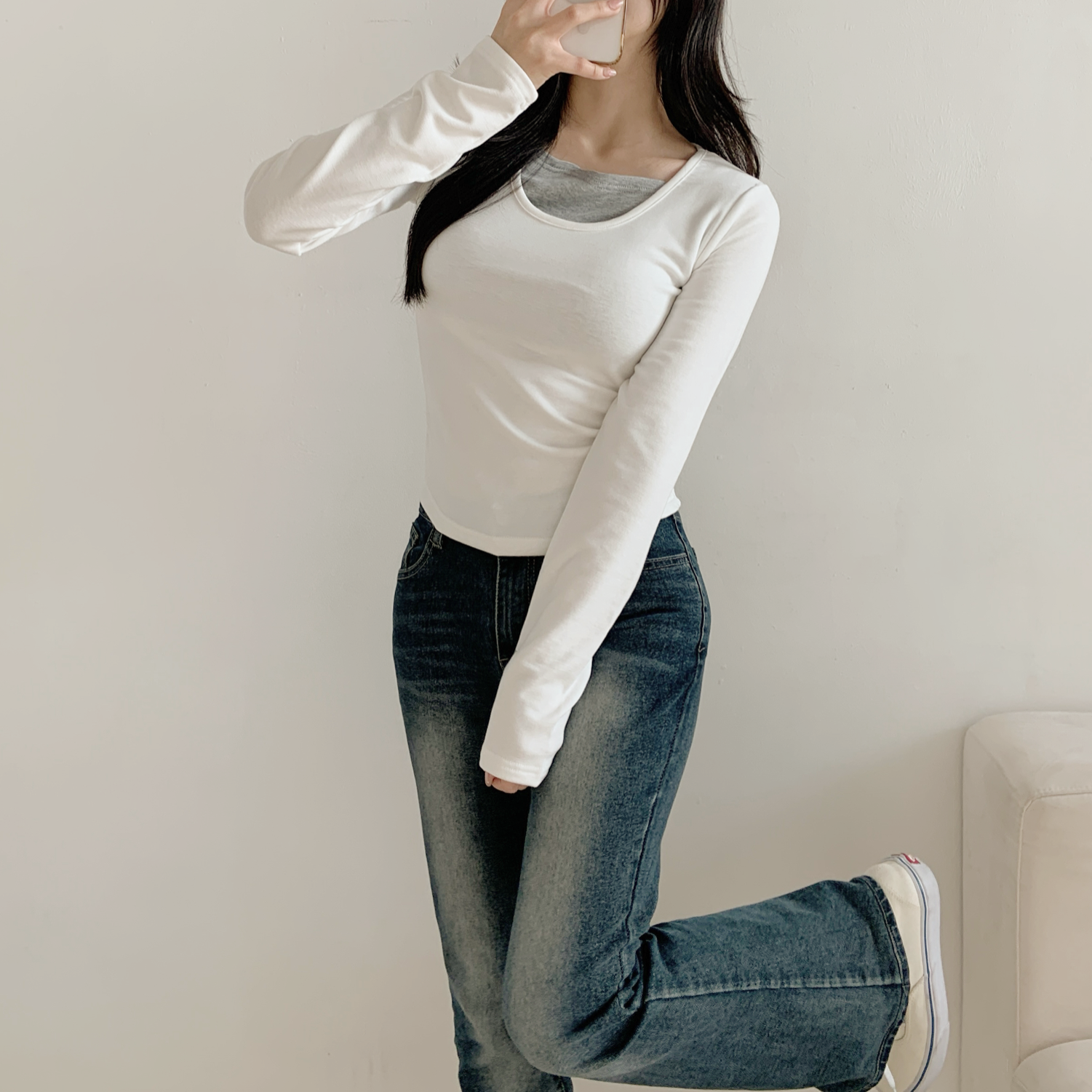 裏起毛レイヤード風長袖配色Tシャツ | 詳細画像19