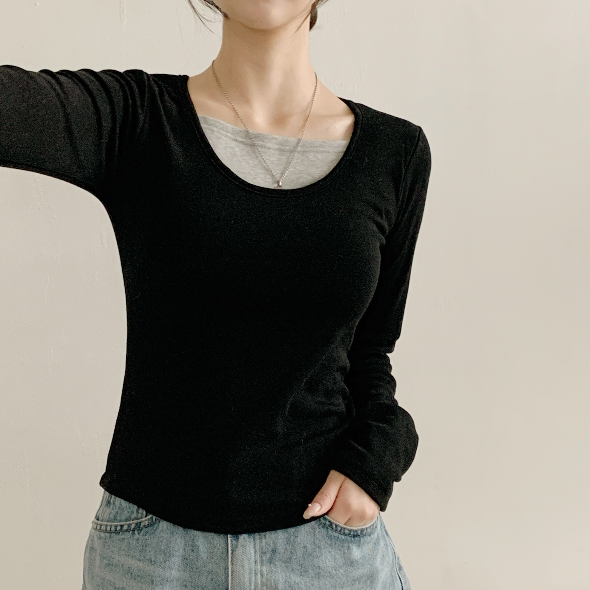 裏起毛レイヤード風長袖配色Tシャツ | 詳細画像10