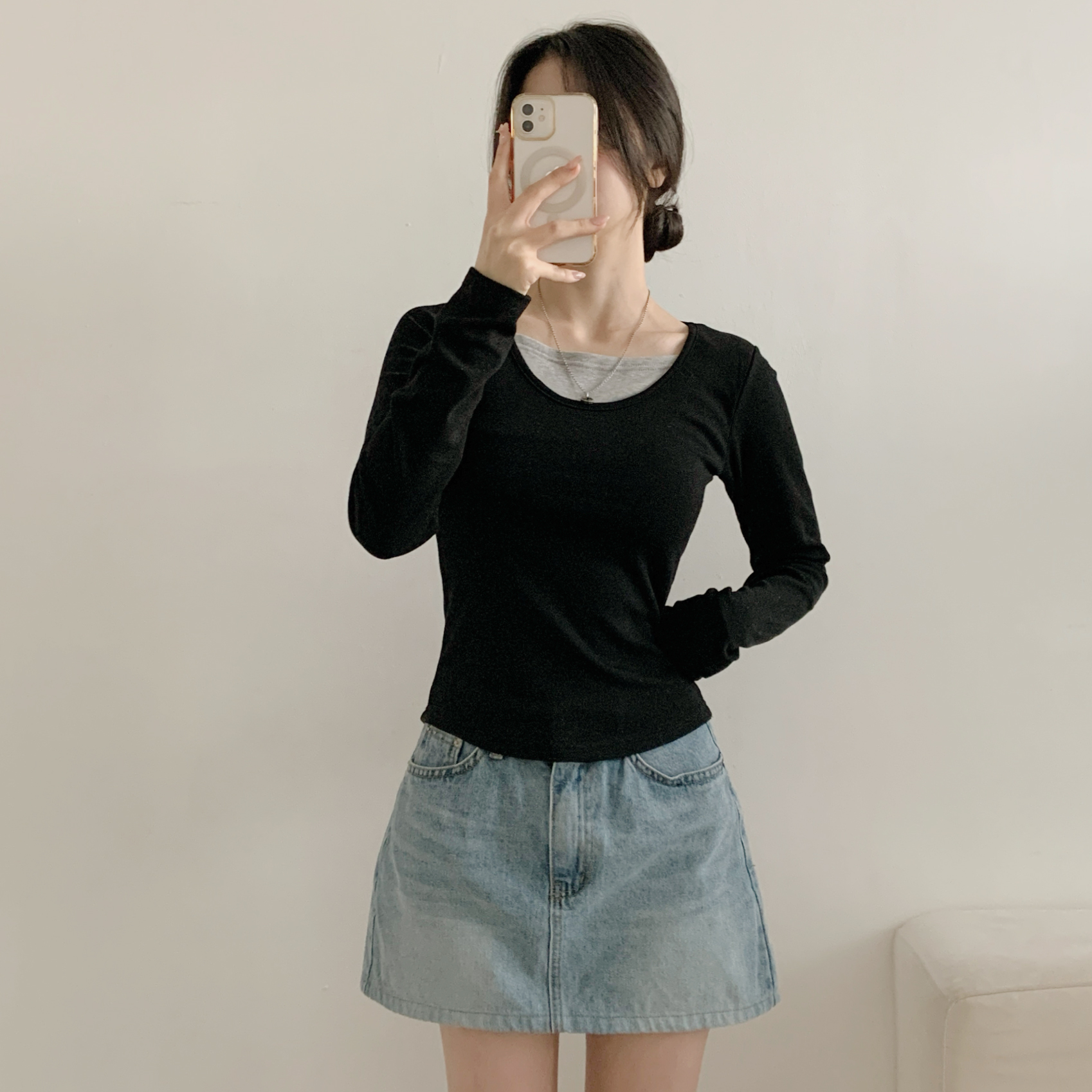 裏起毛レイヤード風長袖配色Tシャツ | 詳細画像11