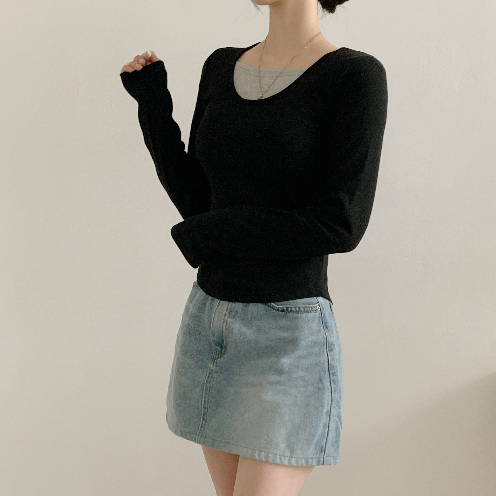 裏起毛レイヤード風長袖配色Tシャツ | 詳細画像12