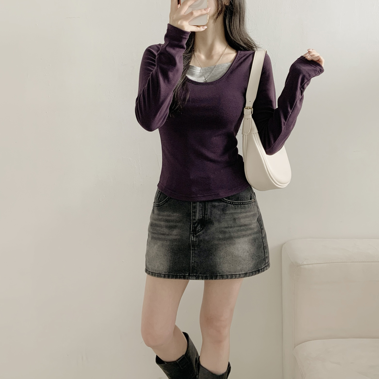 裏起毛レイヤード風長袖配色Tシャツ | 詳細画像2