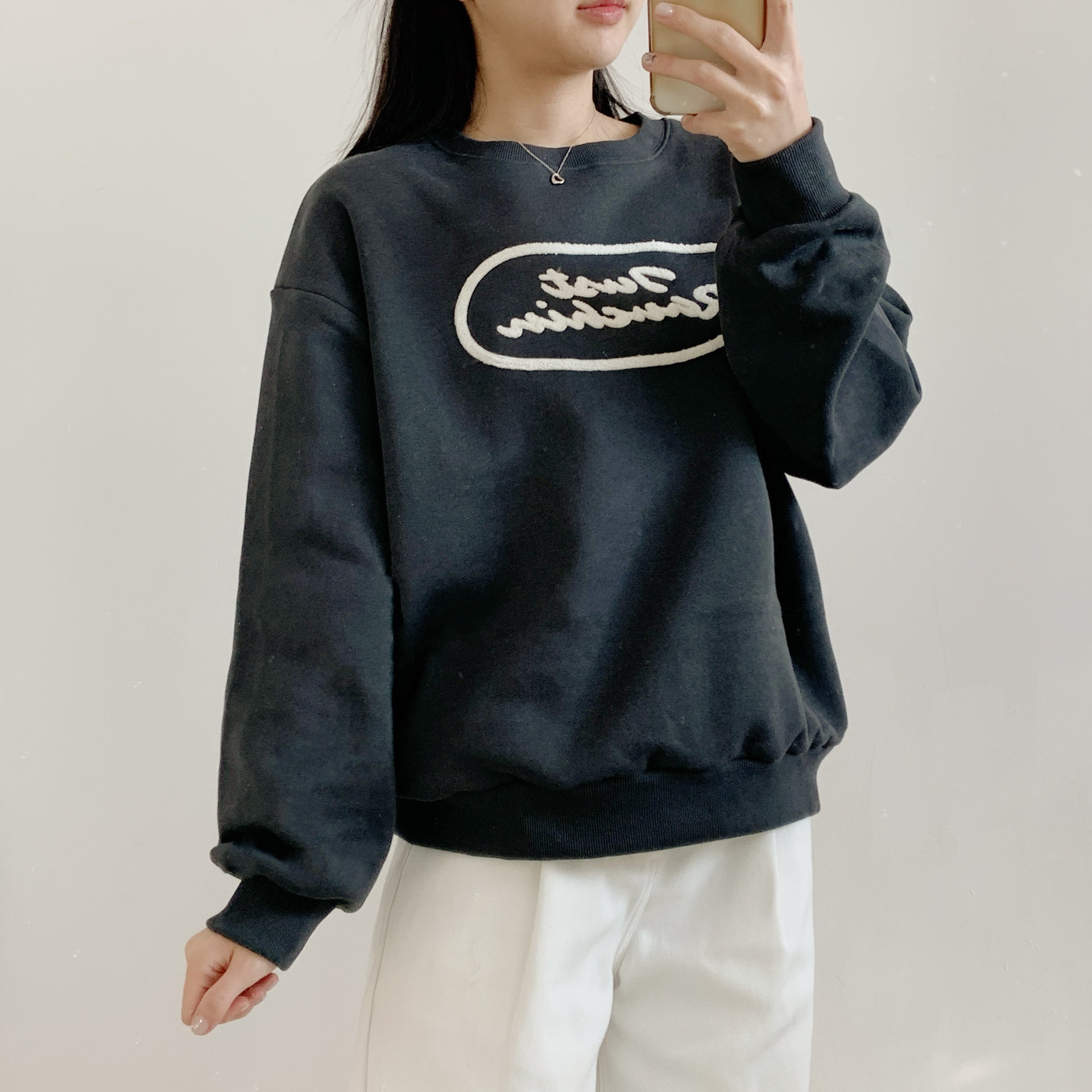 裏起毛ラウンドネックオーバーサイズ刺繍スウェット | 詳細画像6