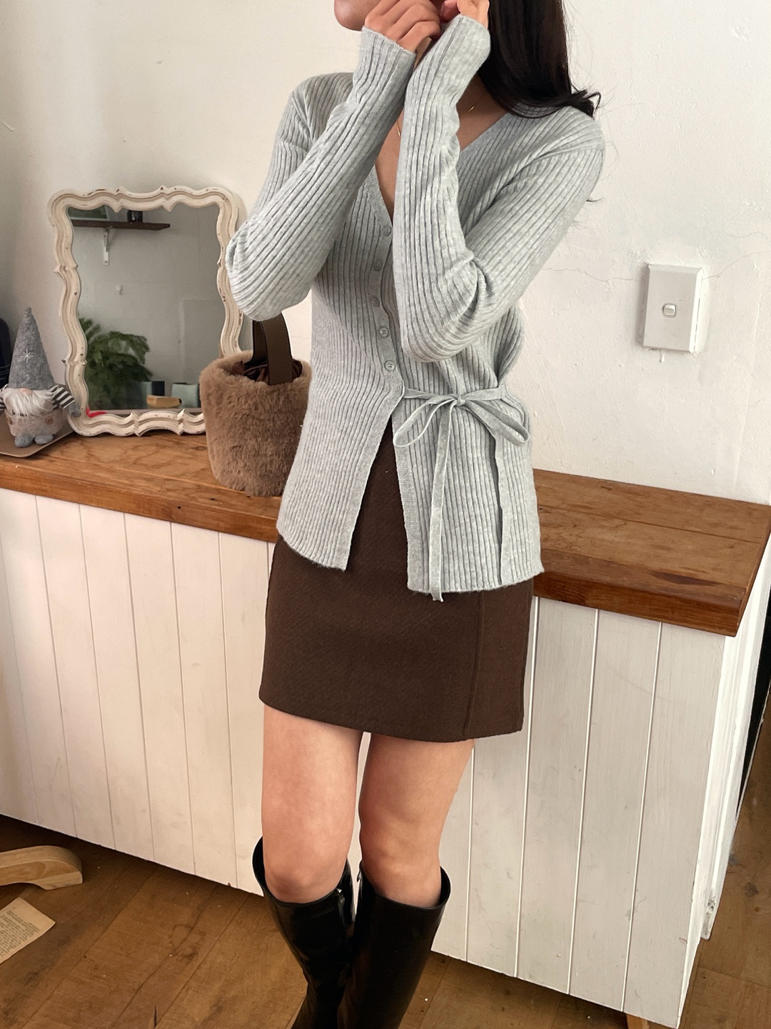 リブVネックラップスリムカーディガン | 詳細画像14