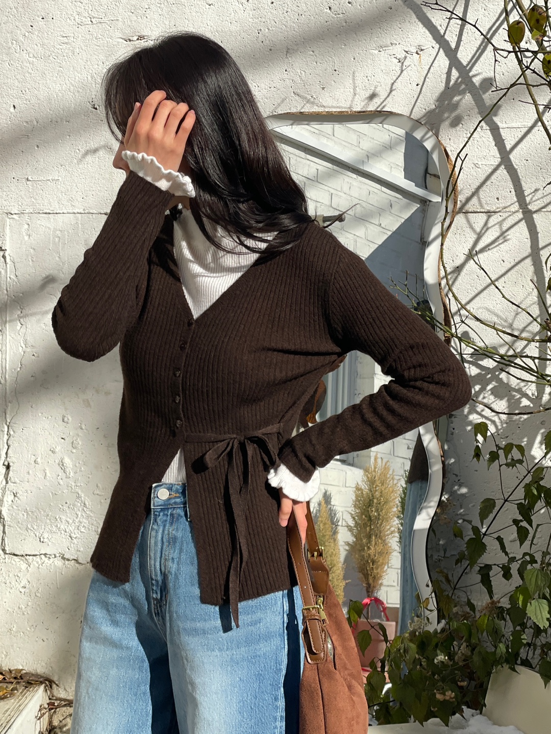 リブVネックラップスリムカーディガン | 詳細画像3