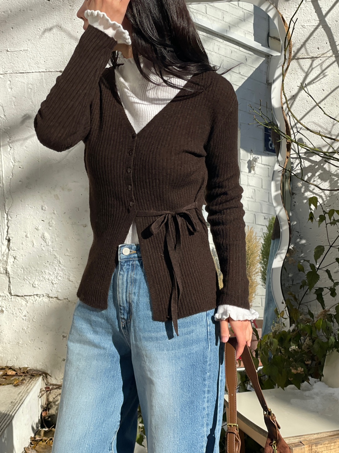 リブVネックラップスリムカーディガン | 詳細画像6