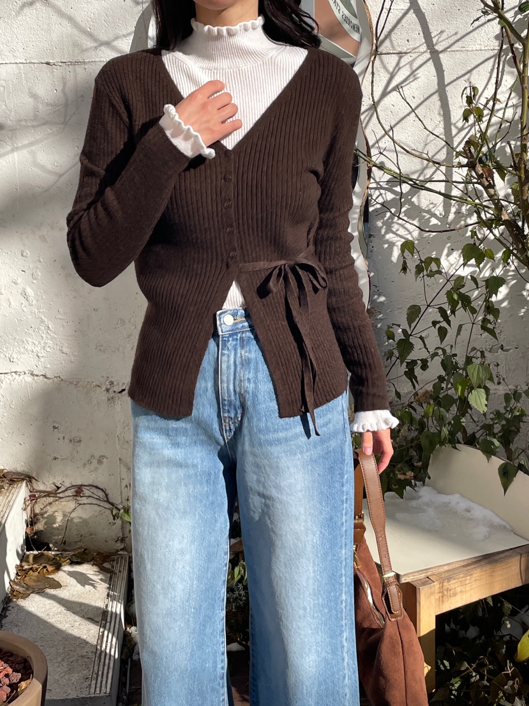 リブVネックラップスリムカーディガン | 詳細画像9