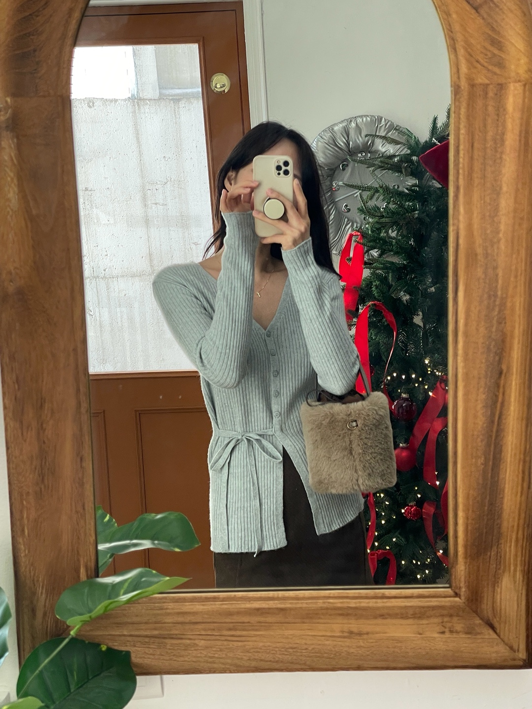 リブVネックラップスリムカーディガン | 詳細画像2