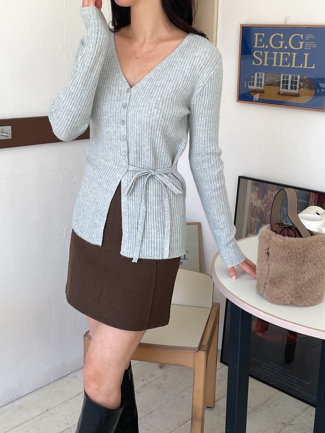 リブVネックラップスリムカーディガン | 詳細画像15