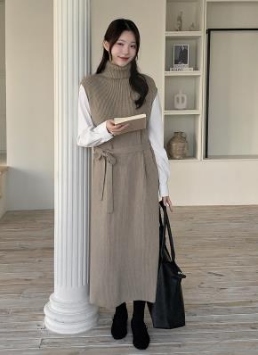 カラーネックダブルボタンキルティングベストワンピース | レディース